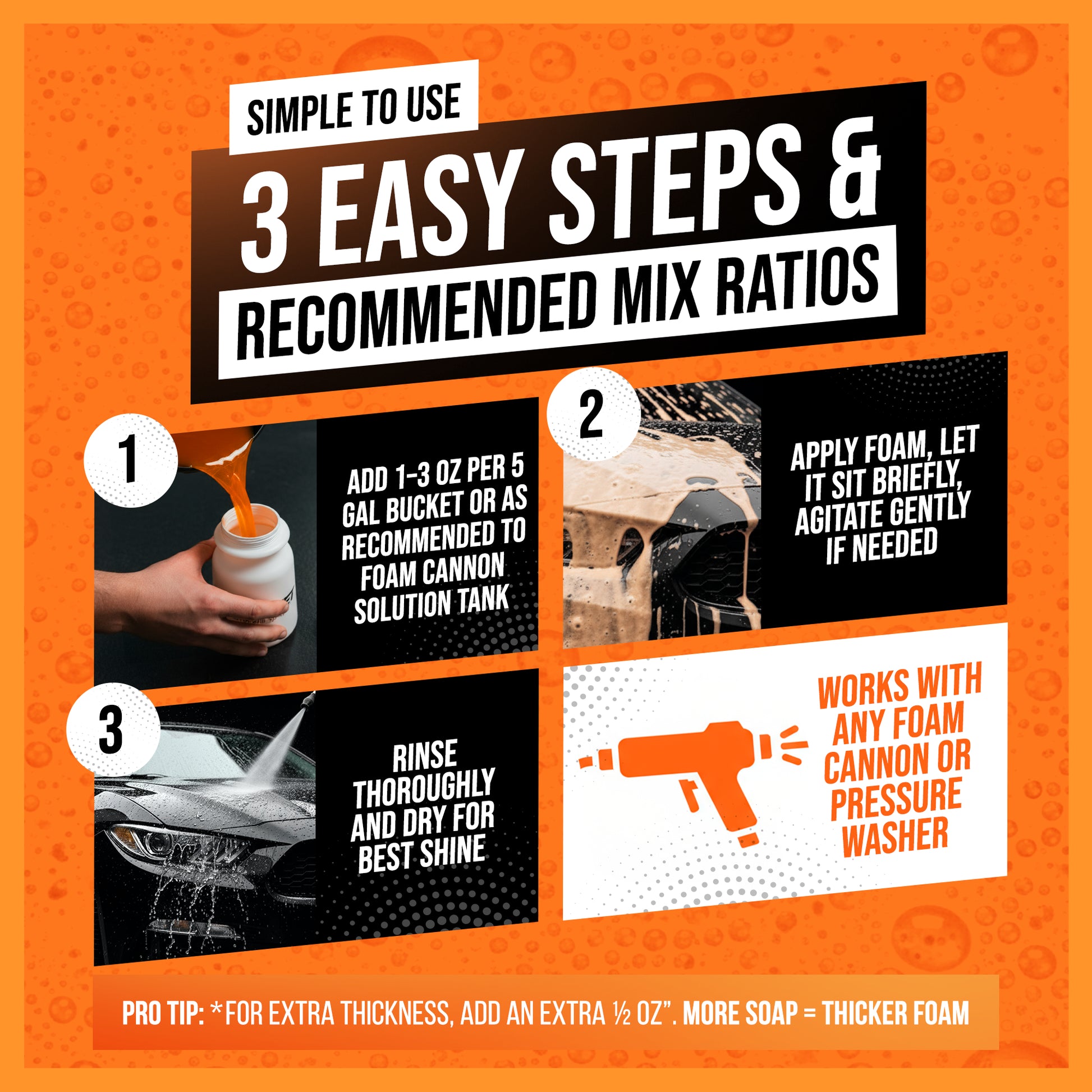 16oz Orange Foam Car Wash Soap – pH Balanced Citrus Vehicle Shampoo